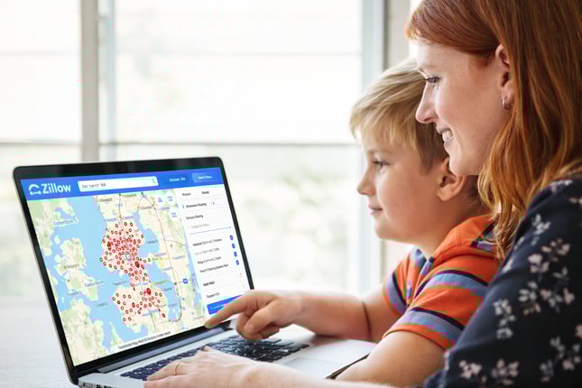 Mother and son looking at computer